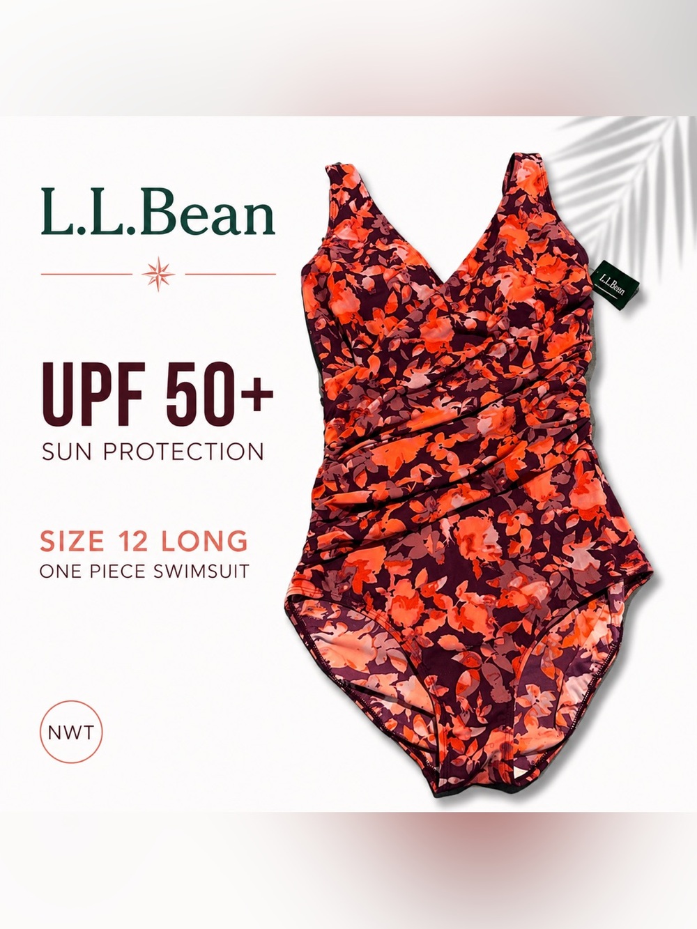 L.L.Bean NWT One Piece Swimsuit UPF 50+ Size 12 Long